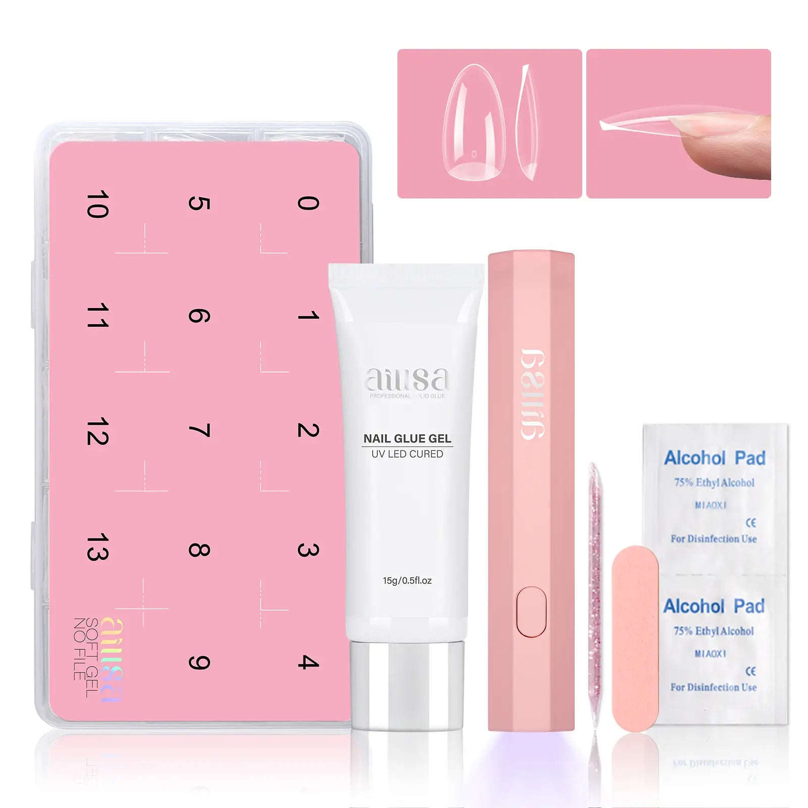 Aillsa Glamhold Solid Nail Glue Set, Handheld UV Lamp for Press on Nails, Clear Nail Tips and Gel X Nail Glue Long-Lasting Strong Adhesion Solid Gel DIY Fall Nail Art Home, UV Light Cured Needed