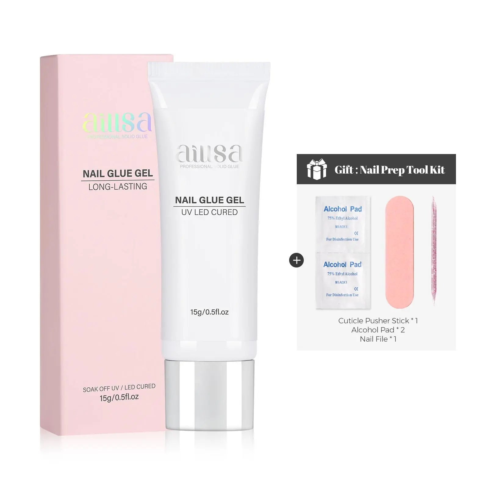 Aillsa Glamhold Solid Nail Glue Set, Handheld UV Lamp for Press on Nails, Clear Nail Tips and Gel X Nail Glue Long-Lasting Strong Adhesion Solid Gel DIY Fall Nail Art Home, UV Light Cured Needed