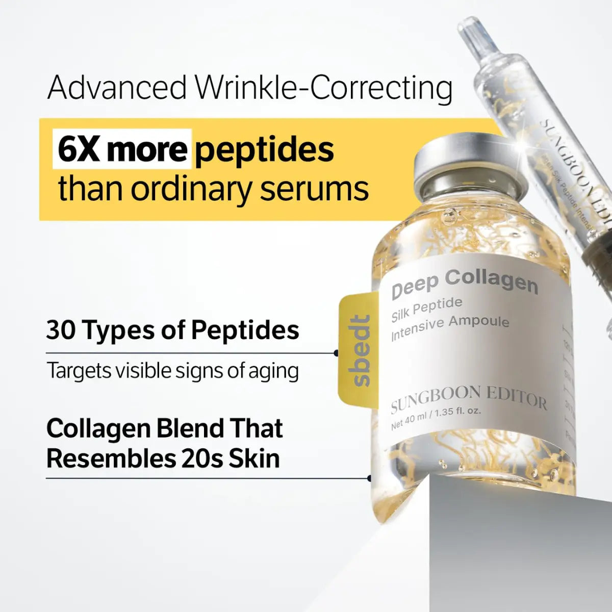 [Sungboon] Silk Lifting Peptide Ampoule | Wrinkle Care | Face-Lift at Home Serum with Peptides & Deep Collagen | Plumping, Smooth, anti Aging Korean Skincare (30Ml)