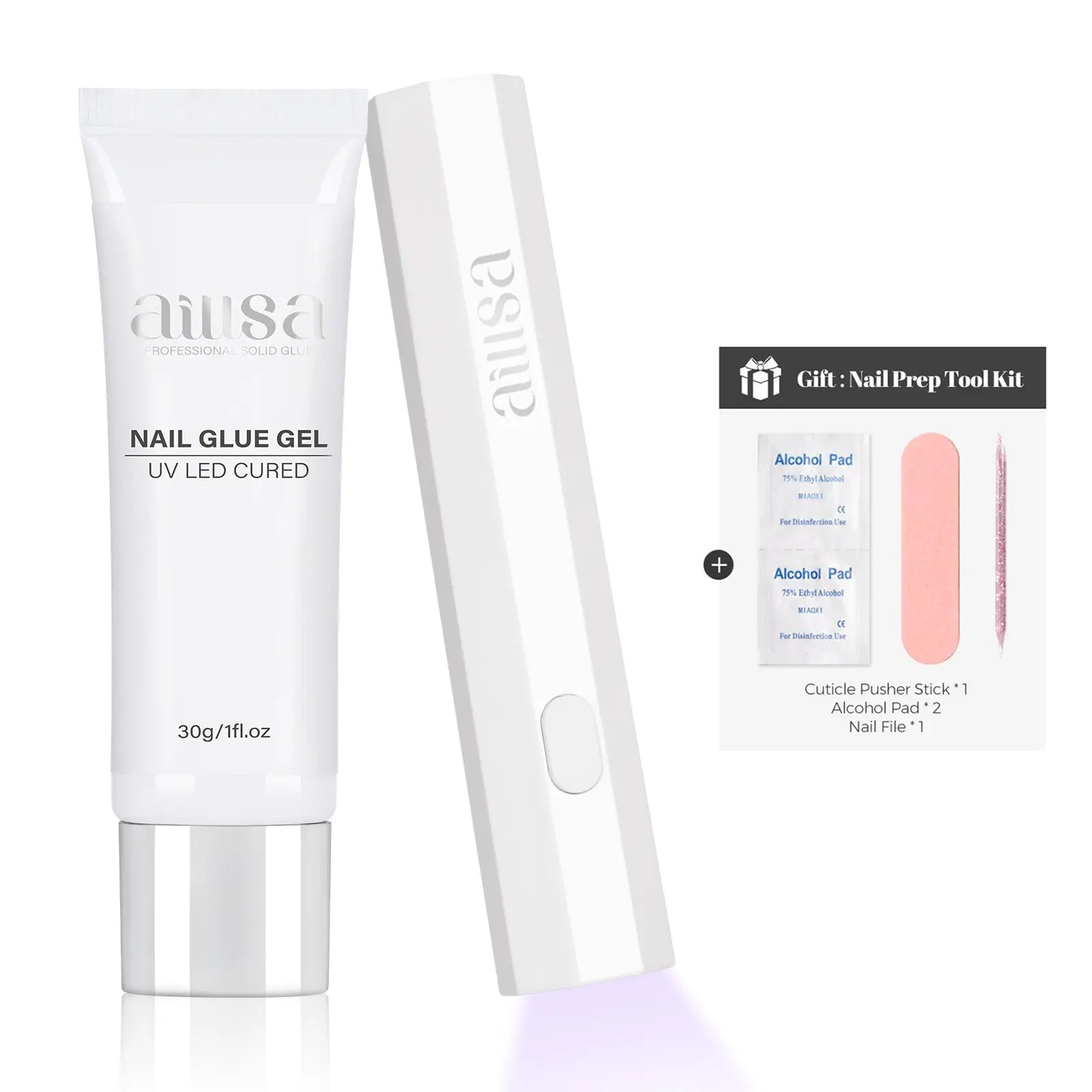 Aillsa Glamhold Solid Nail Glue Set, Handheld UV Lamp for Press on Nails, Clear Nail Tips and Gel X Nail Glue Long-Lasting Strong Adhesion Solid Gel DIY Fall Nail Art Home, UV Light Cured Needed