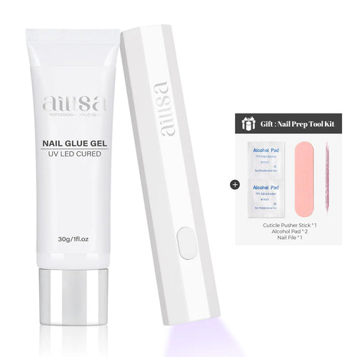 Aillsa Glamhold Solid Nail Glue Set, Handheld UV Lamp for Press on Nails, Clear Nail Tips and Gel X Nail Glue Long-Lasting Strong Adhesion Solid Gel DIY Fall Nail Art Home, UV Light Cured Needed