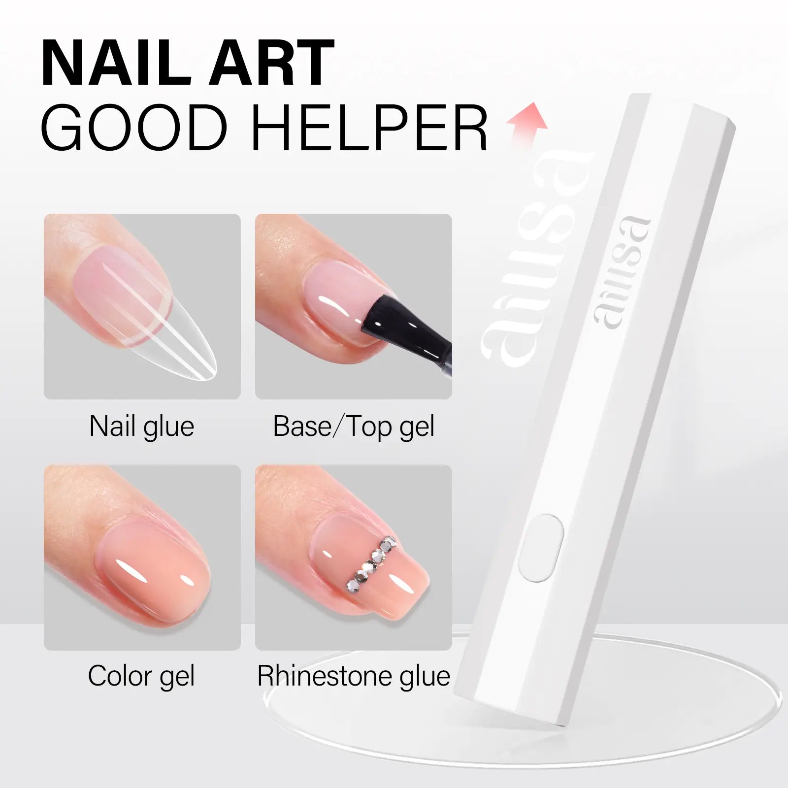 Aillsa Glamhold Solid Nail Glue Set, Handheld UV Lamp for Press on Nails, Clear Nail Tips and Gel X Nail Glue Long-Lasting Strong Adhesion Solid Gel DIY Fall Nail Art Home, UV Light Cured Needed