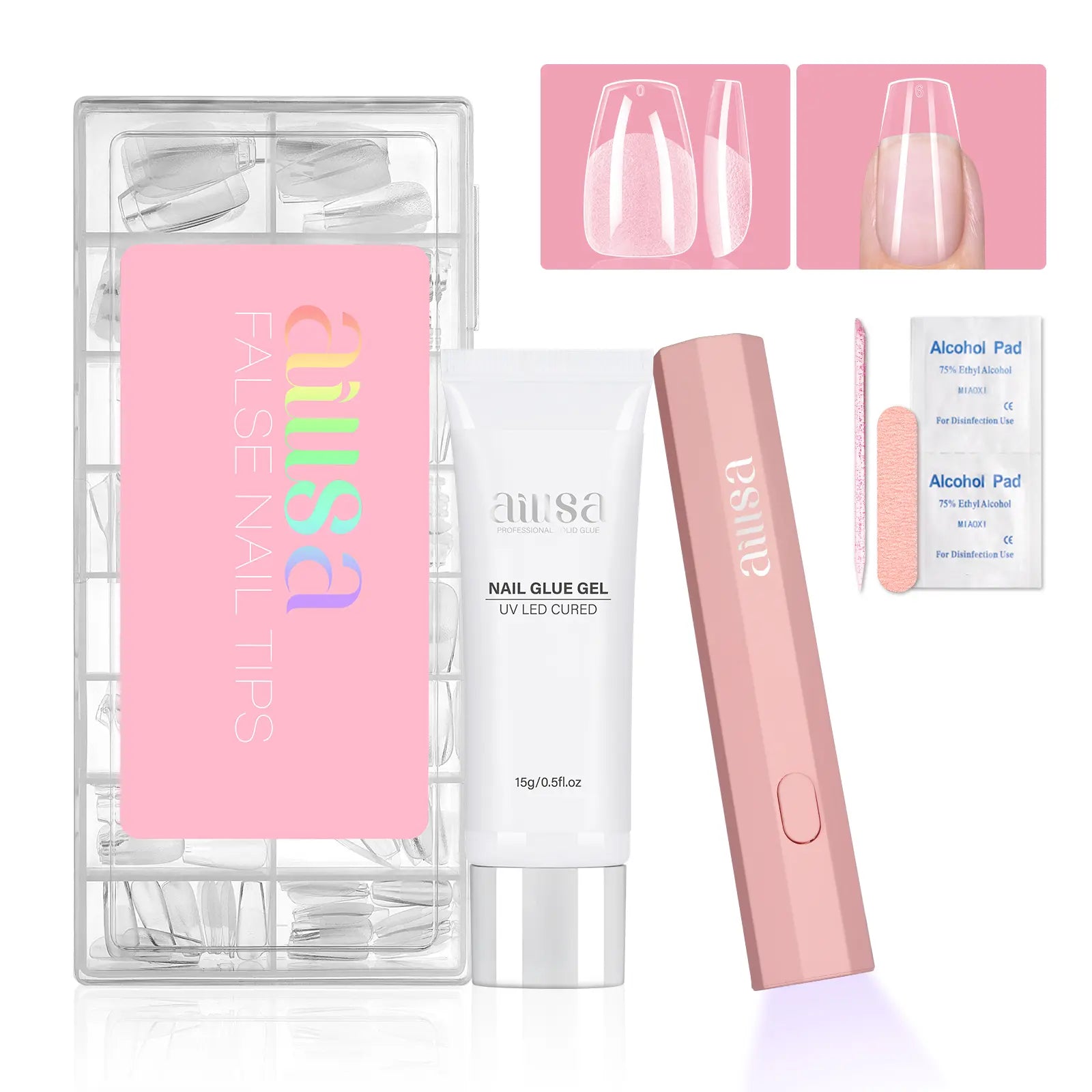 Aillsa Glamhold Solid Nail Glue Set, Handheld UV Lamp for Press on Nails, Clear Nail Tips and Gel X Nail Glue Long-Lasting Strong Adhesion Solid Gel DIY Fall Nail Art Home, UV Light Cured Needed