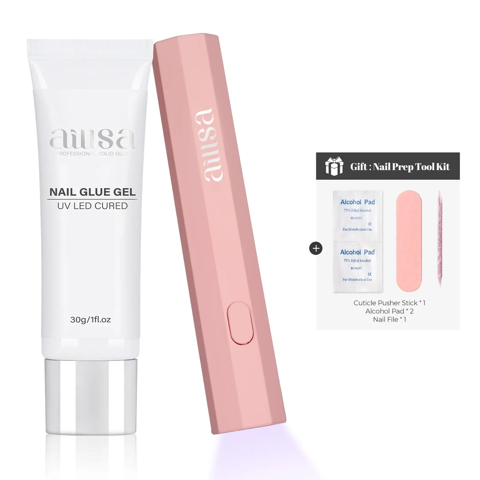 Aillsa Glamhold Solid Nail Glue Set, Handheld UV Lamp for Press on Nails, Clear Nail Tips and Gel X Nail Glue Long-Lasting Strong Adhesion Solid Gel DIY Fall Nail Art Home, UV Light Cured Needed