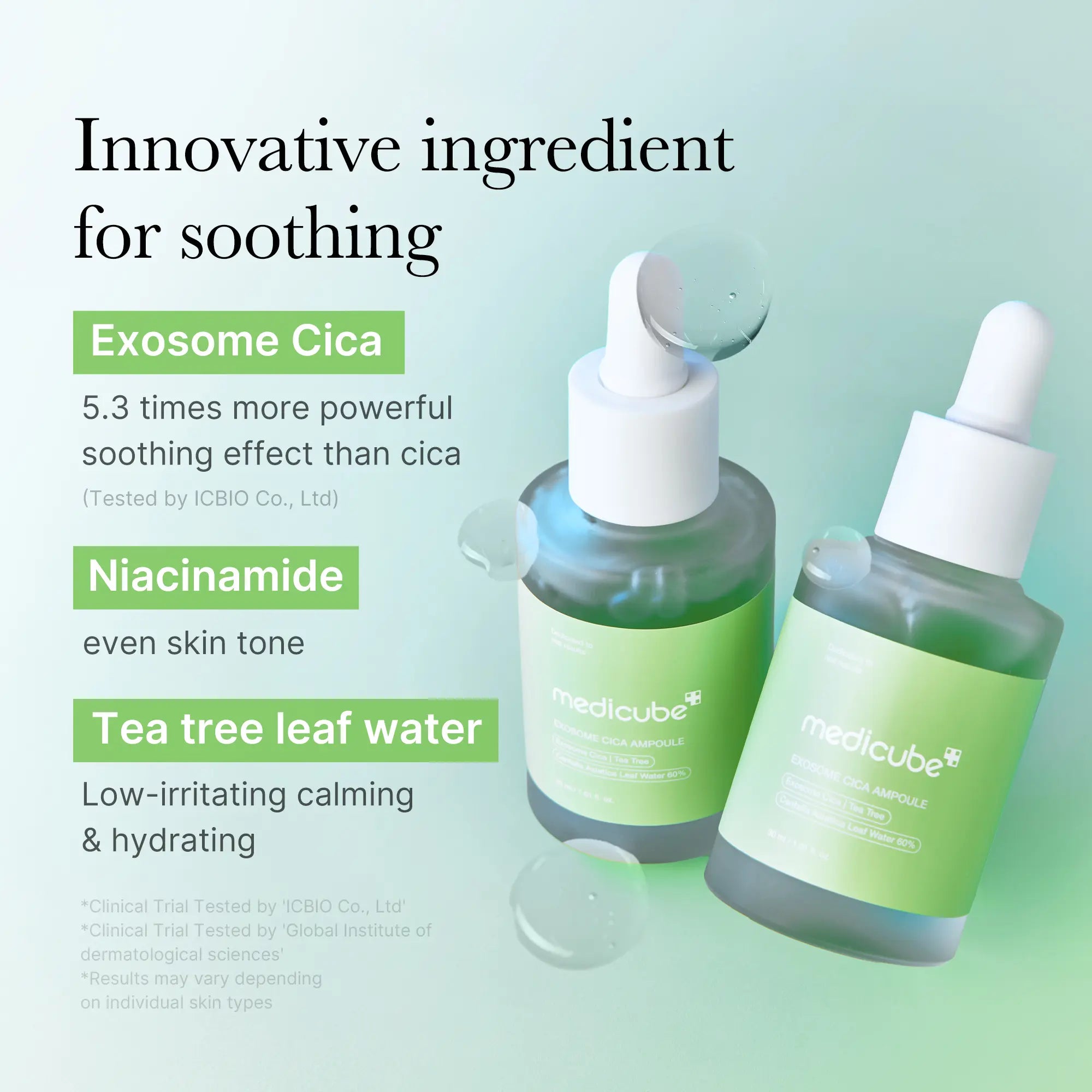 [Medicube] Exosome Cica Tea Tree Calming Ampoule for All Skin Type | Skin Texture, Low-Irritating, Moisturizing & Soothing Serum | Korean Skincare | 30Ml