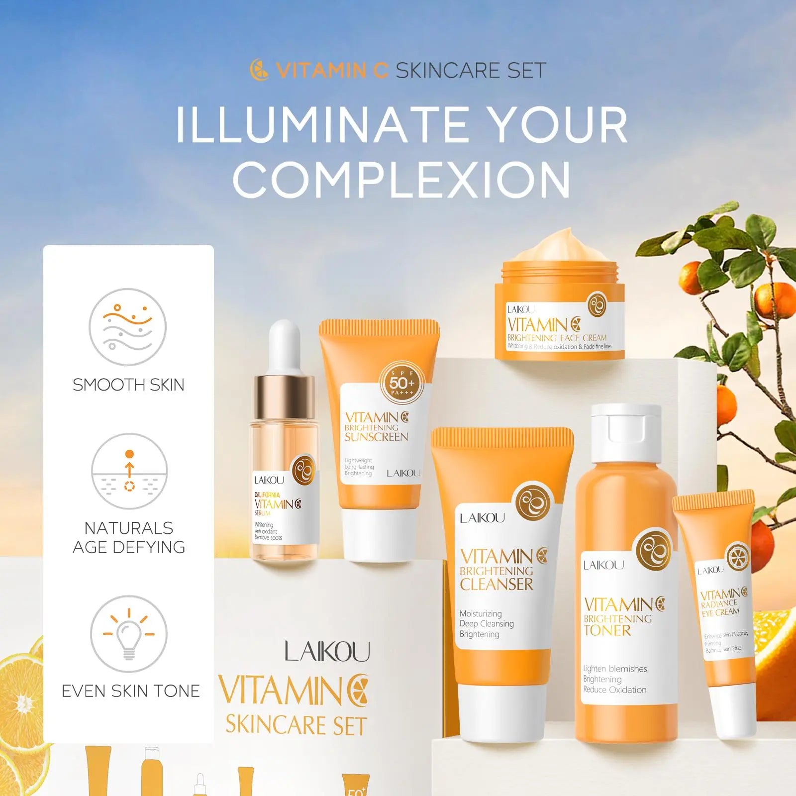 Vitamin C Comfort Skin Care Kit, Including Serum & Eye Cream & Face Cream, Hydrating Nourishing Skincare Kit for Women & Men, Summer Gift Moisturize, Hydrating Set