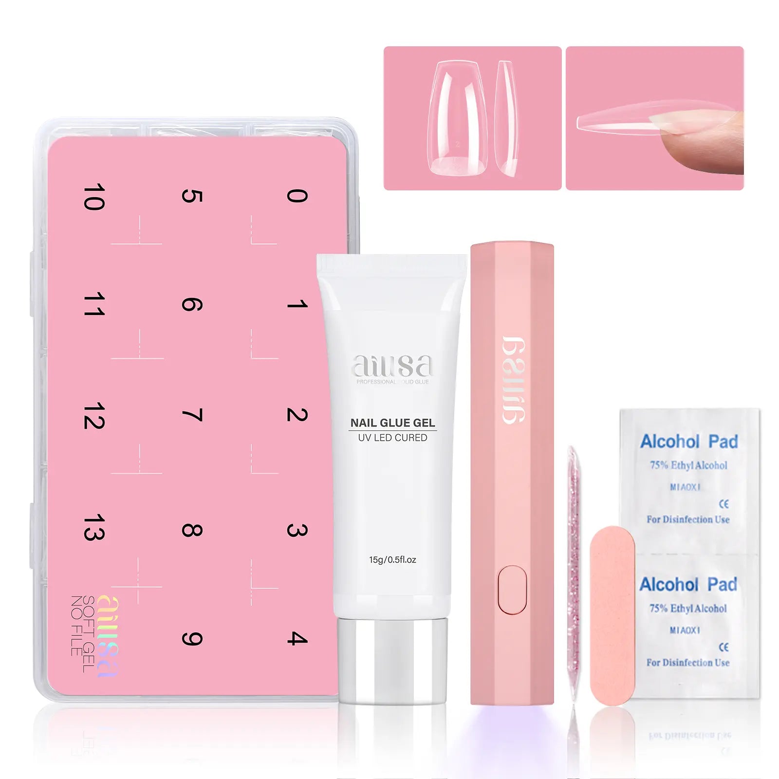 Aillsa Glamhold Solid Nail Glue Set, Handheld UV Lamp for Press on Nails, Clear Nail Tips and Gel X Nail Glue Long-Lasting Strong Adhesion Solid Gel DIY Fall Nail Art Home, UV Light Cured Needed