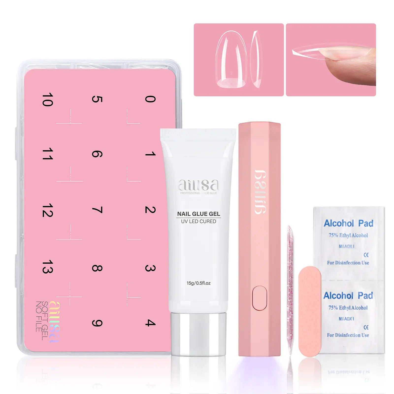 Aillsa Glamhold Solid Nail Glue Set, Handheld UV Lamp for Press on Nails, Clear Nail Tips and Gel X Nail Glue Long-Lasting Strong Adhesion Solid Gel DIY Fall Nail Art Home, UV Light Cured Needed