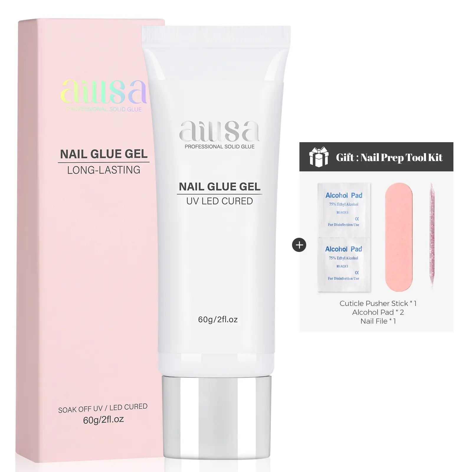 Aillsa Glamhold Solid Nail Glue Set, Handheld UV Lamp for Press on Nails, Clear Nail Tips and Gel X Nail Glue Long-Lasting Strong Adhesion Solid Gel DIY Fall Nail Art Home, UV Light Cured Needed