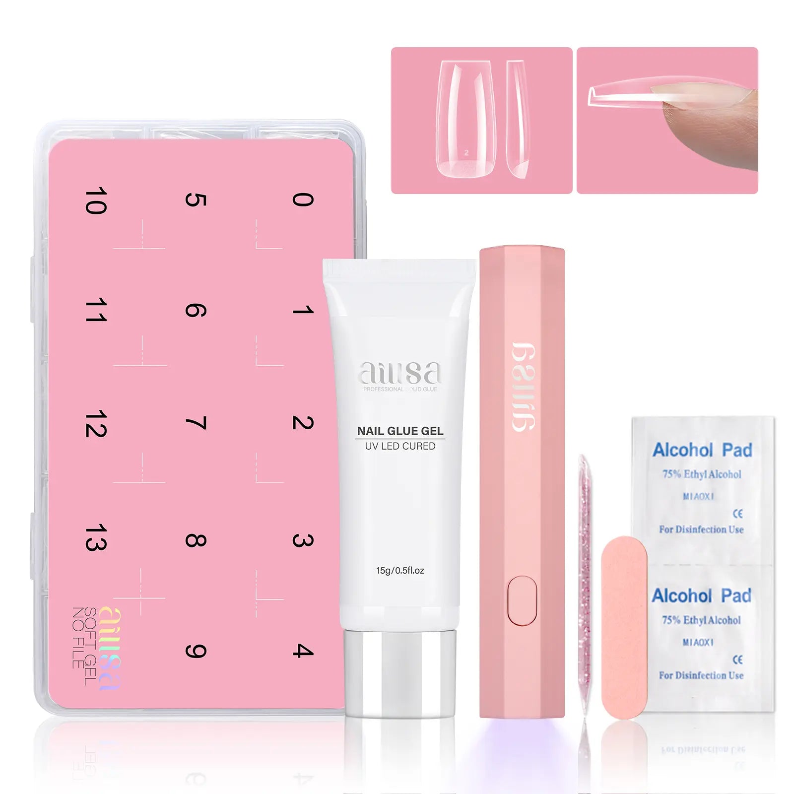 Aillsa Glamhold Solid Nail Glue Set, Handheld UV Lamp for Press on Nails, Clear Nail Tips and Gel X Nail Glue Long-Lasting Strong Adhesion Solid Gel DIY Fall Nail Art Home, UV Light Cured Needed