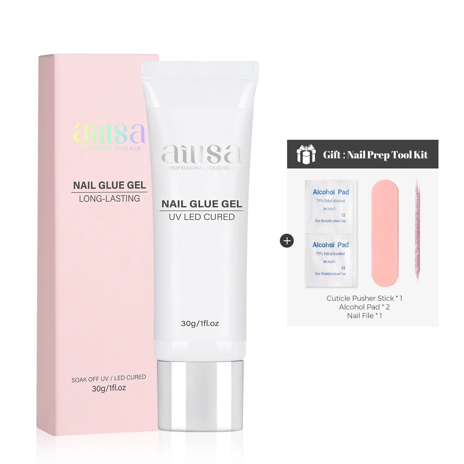 Aillsa Glamhold Solid Nail Glue Set, Handheld UV Lamp for Press on Nails, Clear Nail Tips and Gel X Nail Glue Long-Lasting Strong Adhesion Solid Gel DIY Fall Nail Art Home, UV Light Cured Needed